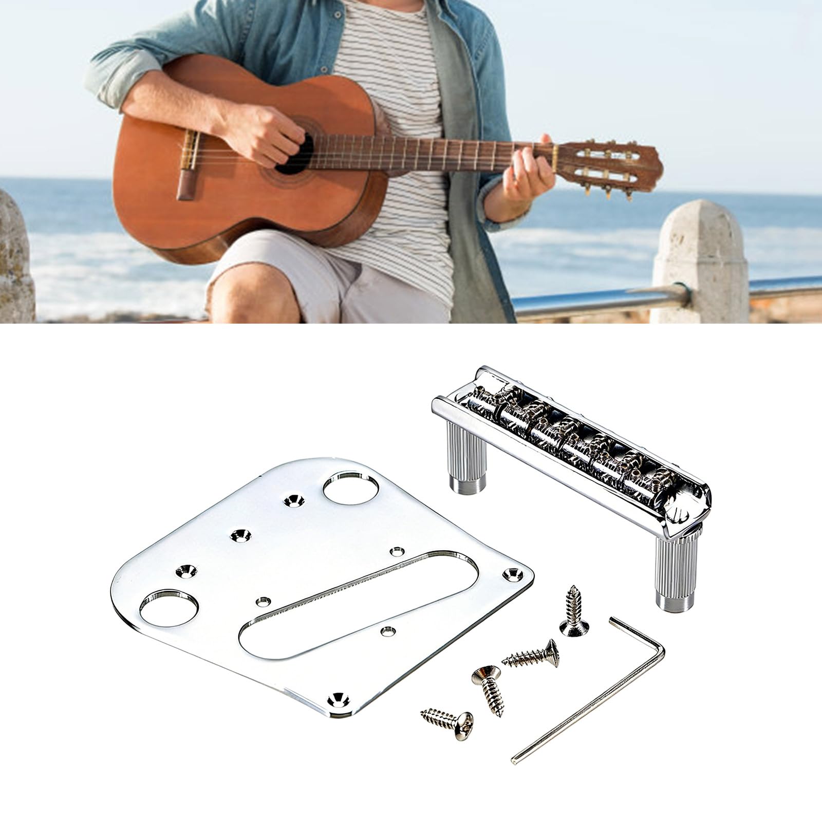 Juego de repuesto profesional de 6 sillines y placa estabilizadora para puente de guitarra B5 y B50 de fácil instalación y placa estabilizadora