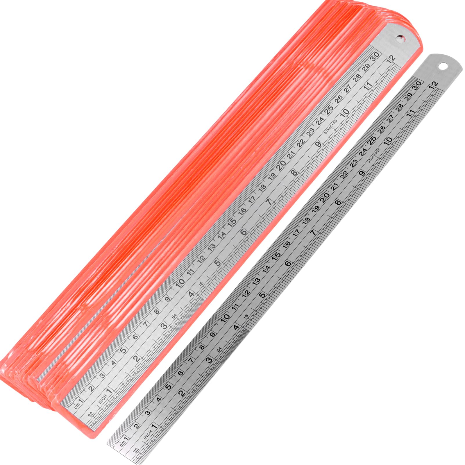 MAKTSAM 20PCS 12 Inch/30 cm Stainless Steel Rulers Bulk, Straight Edge Metric Metal Rulers with Hanging Hole for Drawing Measuring - Image 4
