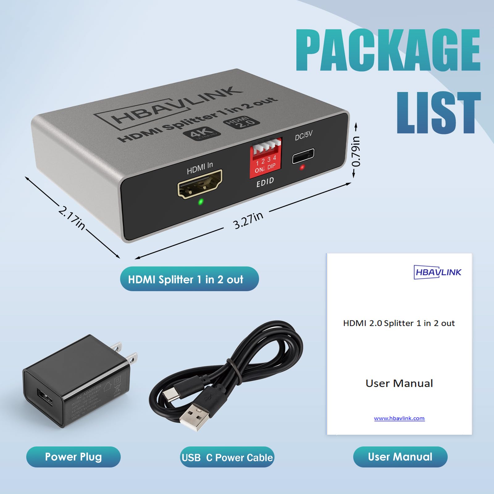 Splitter HDMI 1 Ingresso 2 Uscite 4K 60Hz - EDID-Clone HDCP2.2, HDR, Dolby Atmos, Dolby Vision - Compatibile con Firestick 4k Max, PS3/PS5 & Elgato HD60s/x/Pro, Apple TV 4K, Retrotink, Roku Stick
