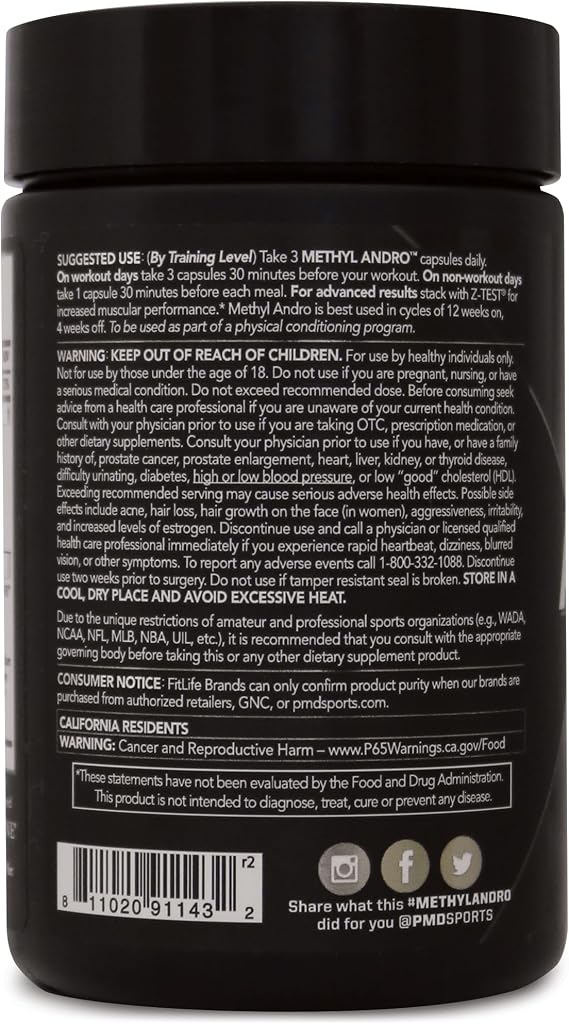 PMD Sports Methyl Andro with DHEA - Testosterone Booster for Men and Women - Supports Muscle Growth & Strength for Weightlifting & Workout Performance - Dietary Supplements (90 Vegetarian Capsules)
