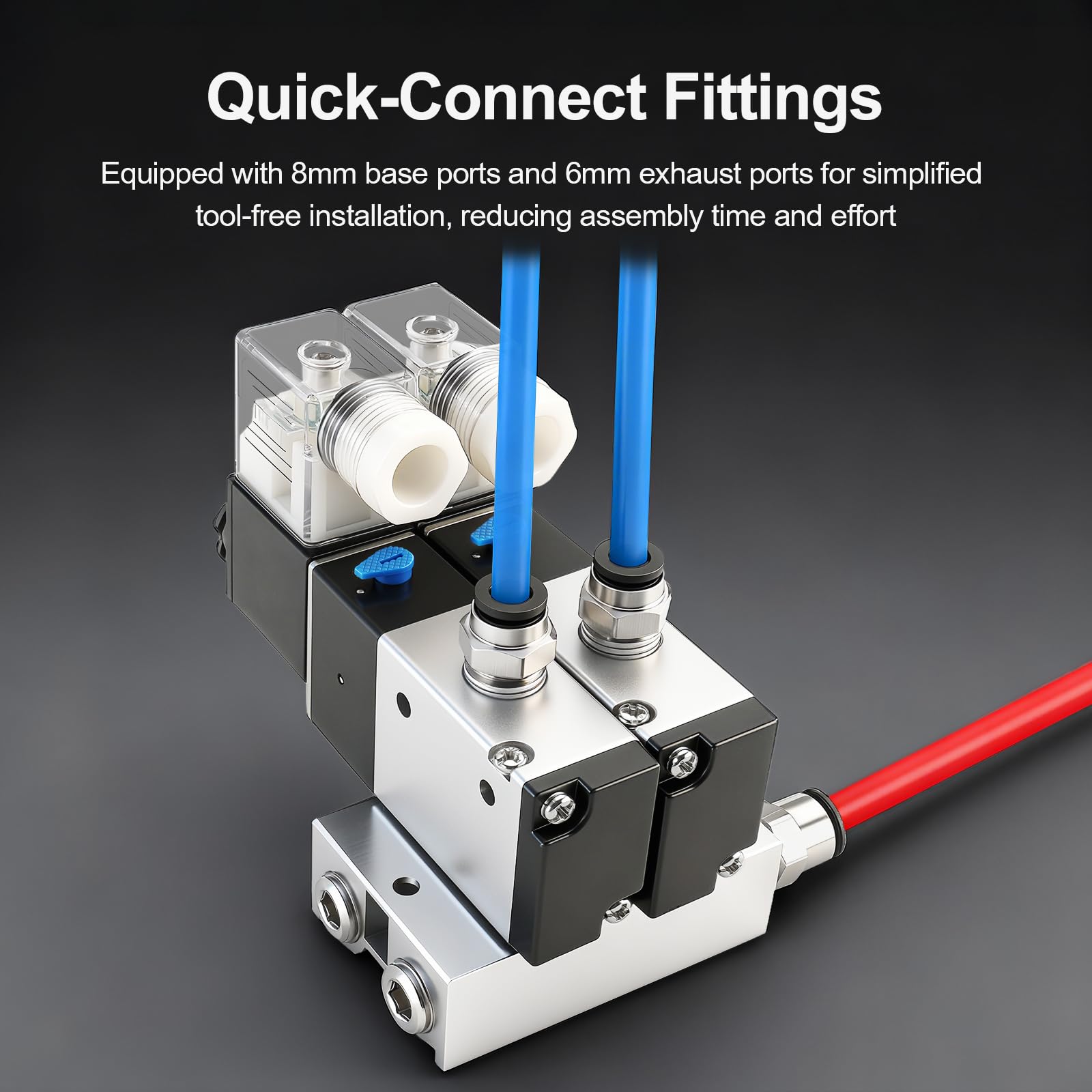 Baomain Válvula solenoide neumática de 8 espacios 3V210-08 DC 24V PT1/4, 3 vías, 2 posiciones con silenciador de base, juego de accesorios rápidos