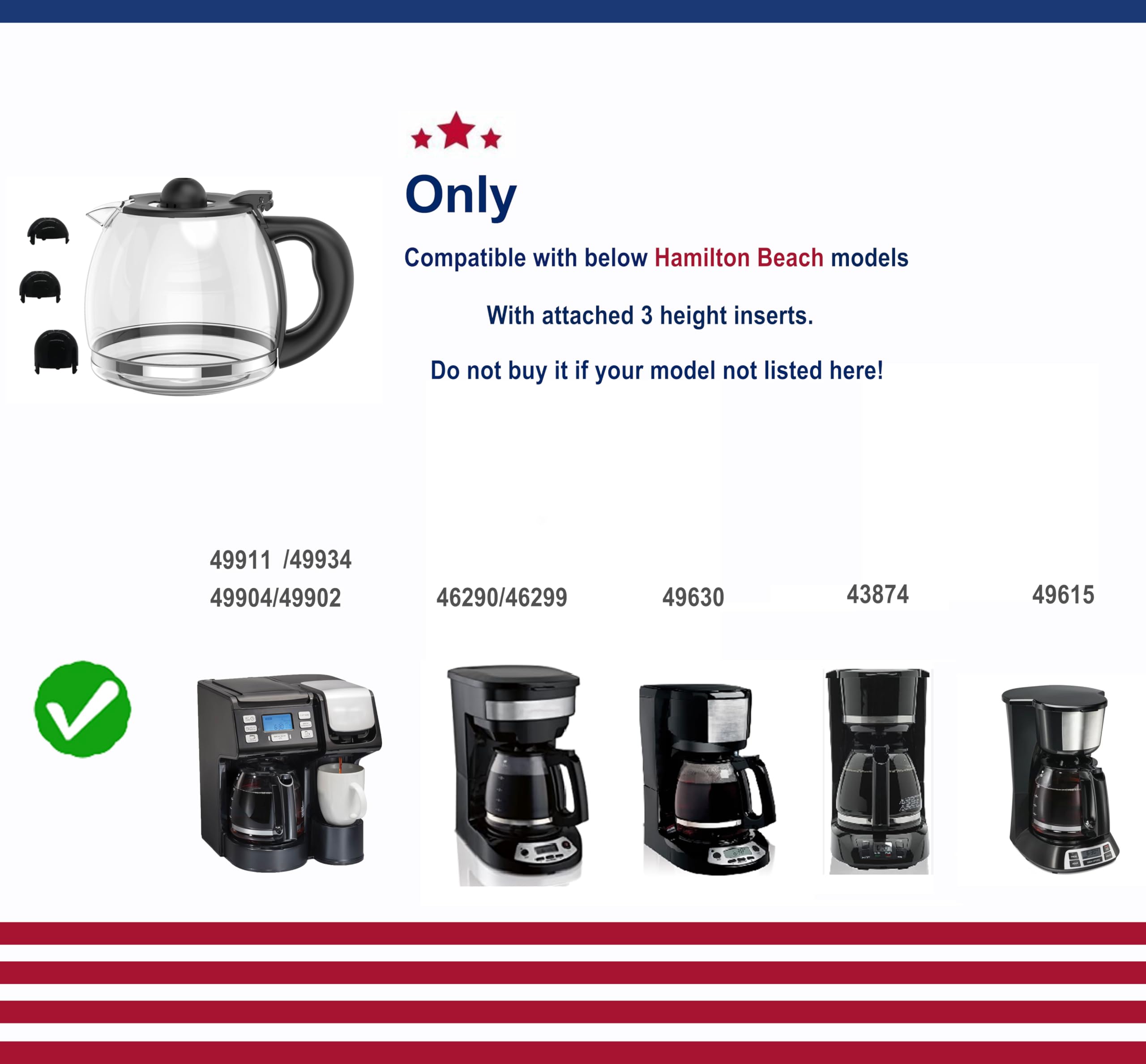 Generic 12-Cup Flexbrew coffee pot replacement Compatible with Hamilton Beach 49902 49904, 46290 46299 46293 43874 49630 49615, stander, Clear