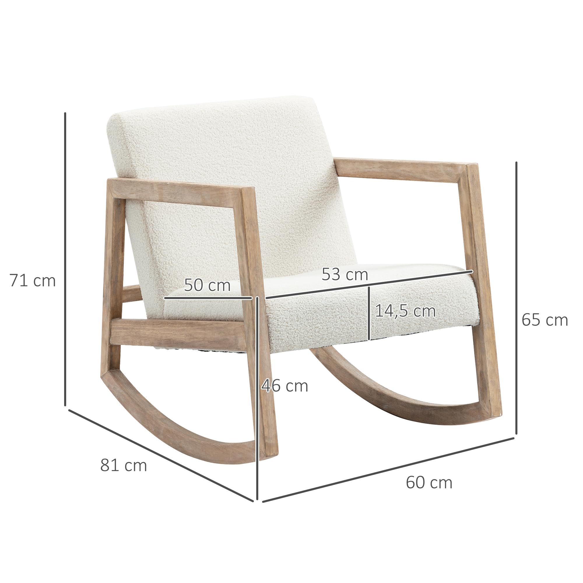 HOMCOM Mecedora Tapizada en Borreguito Silla Mecedora con Patas de Madera de Caucho y Reposabrazos Sillón Relax Carga 150 kg para Dormitorio Salón Crema