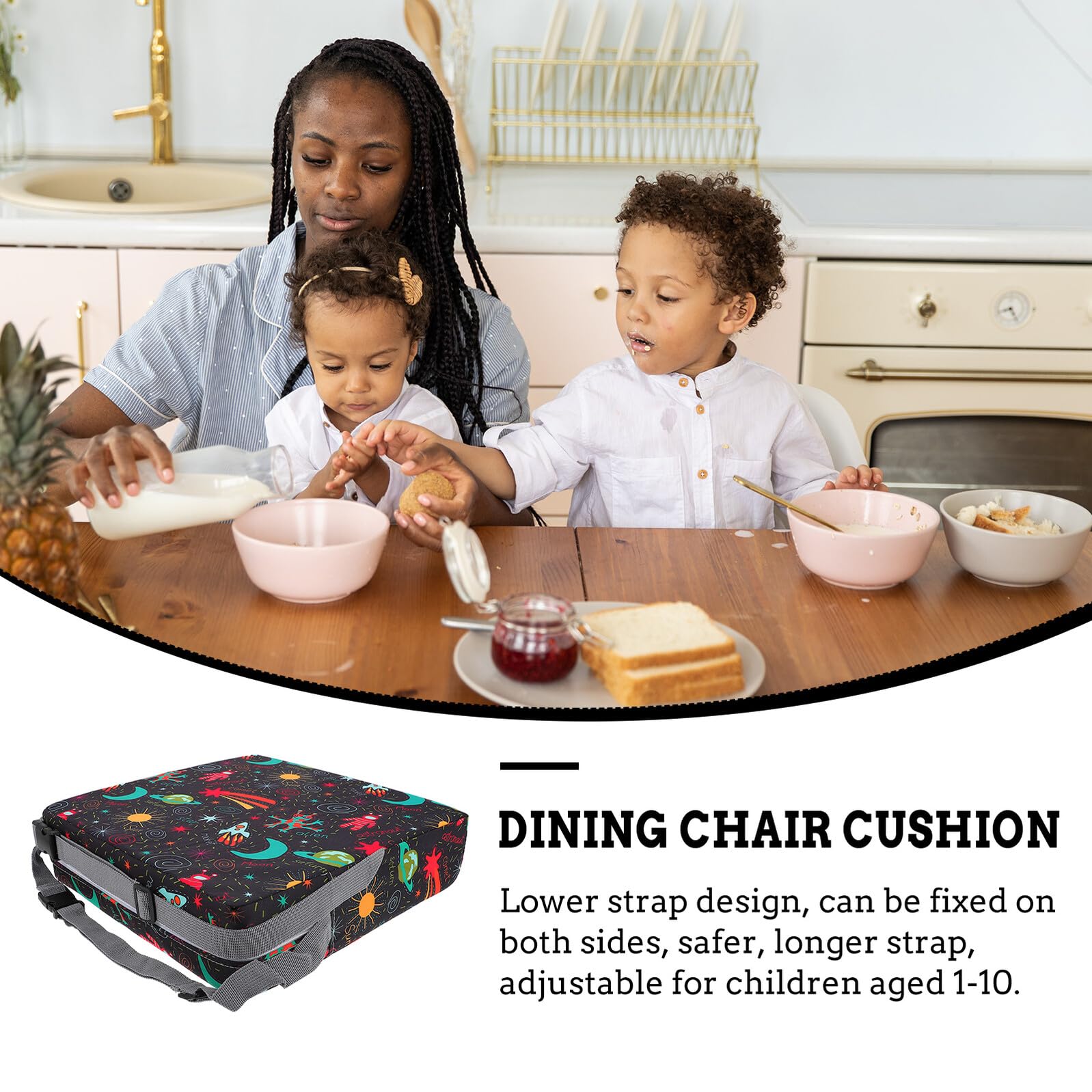 Rehausseur de Chaise pour Garçon et Filles 1 Pièce Noir en Polyester | Fermeture Zippée, Déhoussable pour Lavage, Usage Maison et Pique-niques