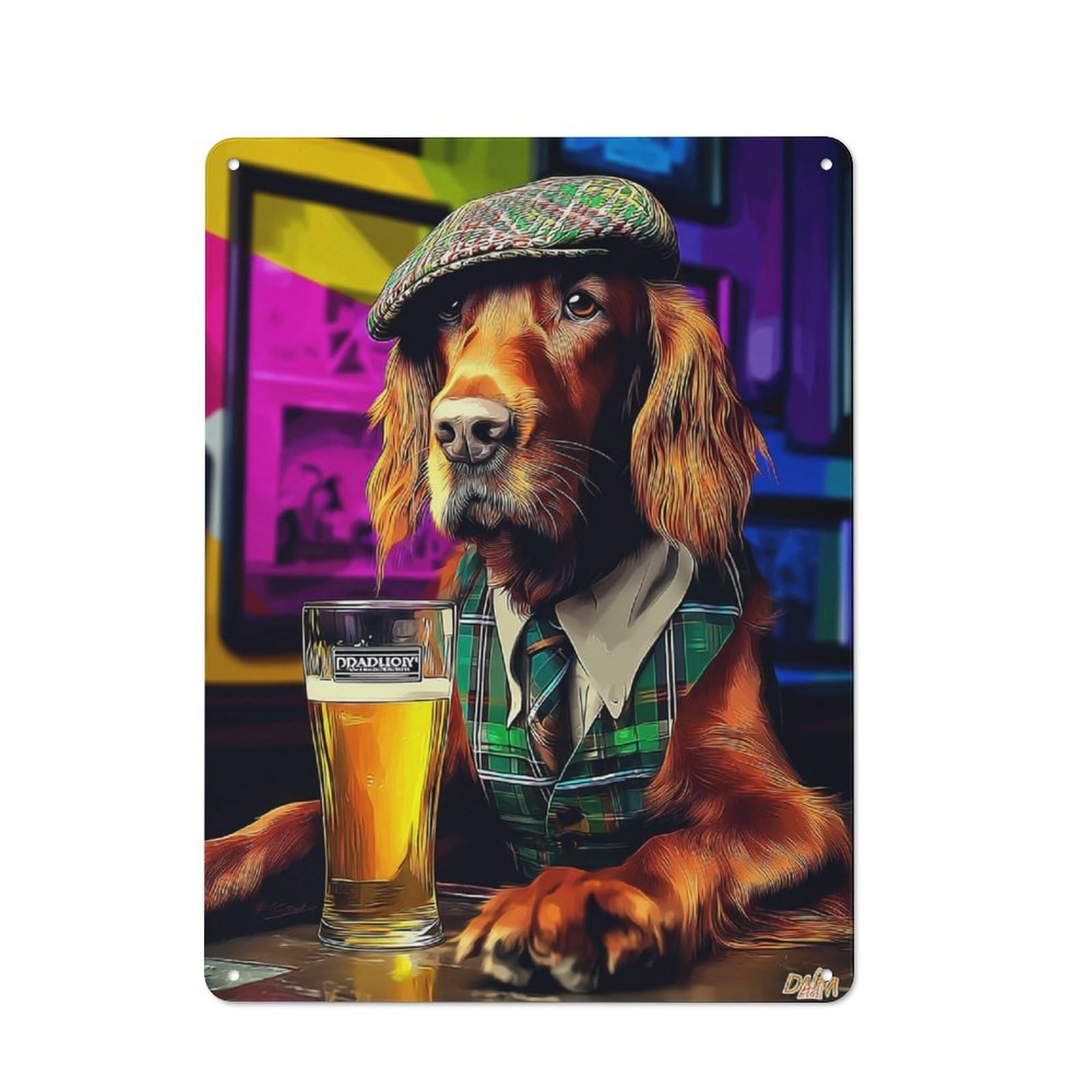 Junmoney Dog In Pub With Beer -3 Metal Wall Sign 40X30cm Featuring For Café Or Home Bar, A Winter Wall Decor Update For Hospitality Decor Collectors