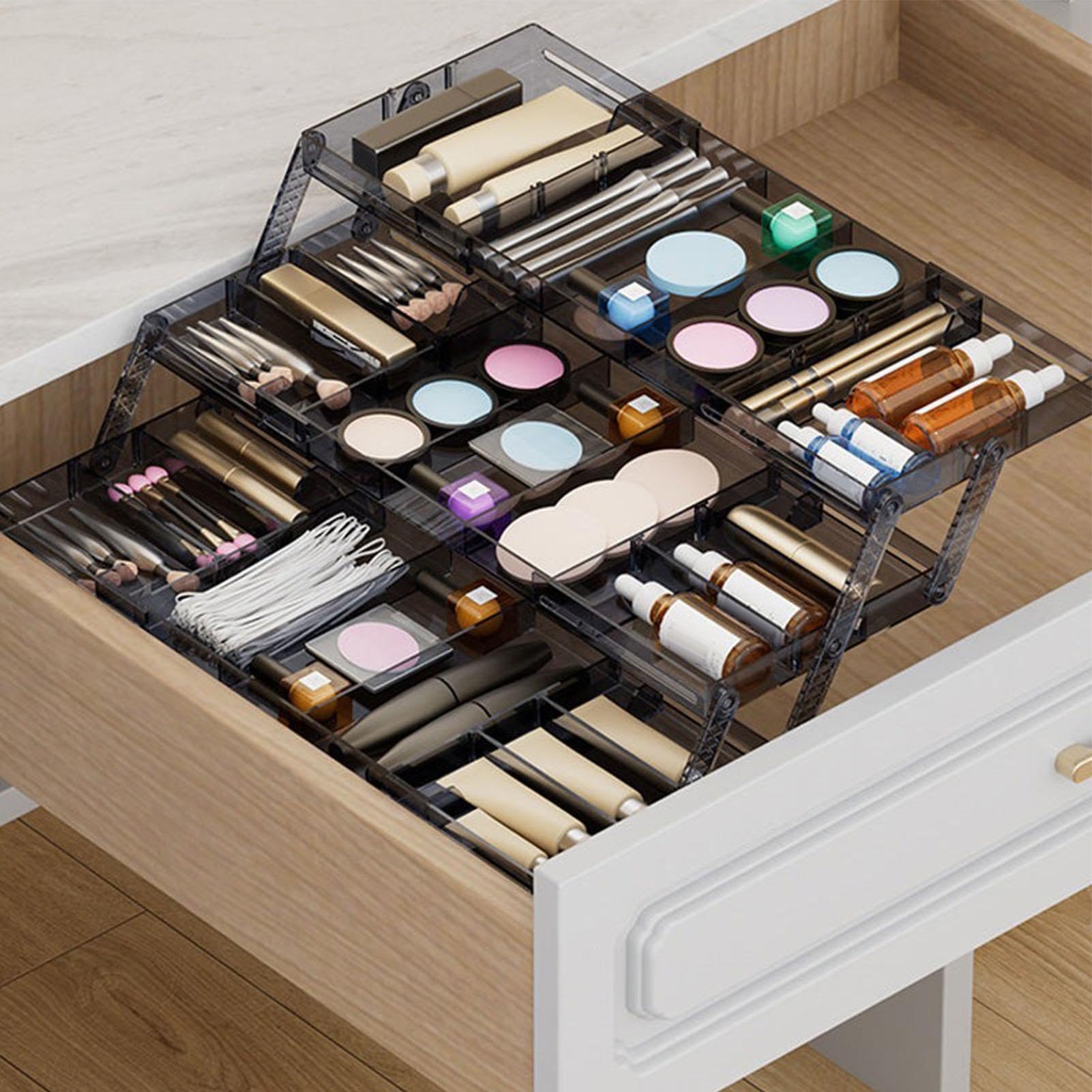 Organizzatore per cassetti a 3 livelli, organizer per cassetti intelligente espandibile a più livelli, contenitore pieghevole da cucina a 3 strati con vassoio portaoggetti a scomparto