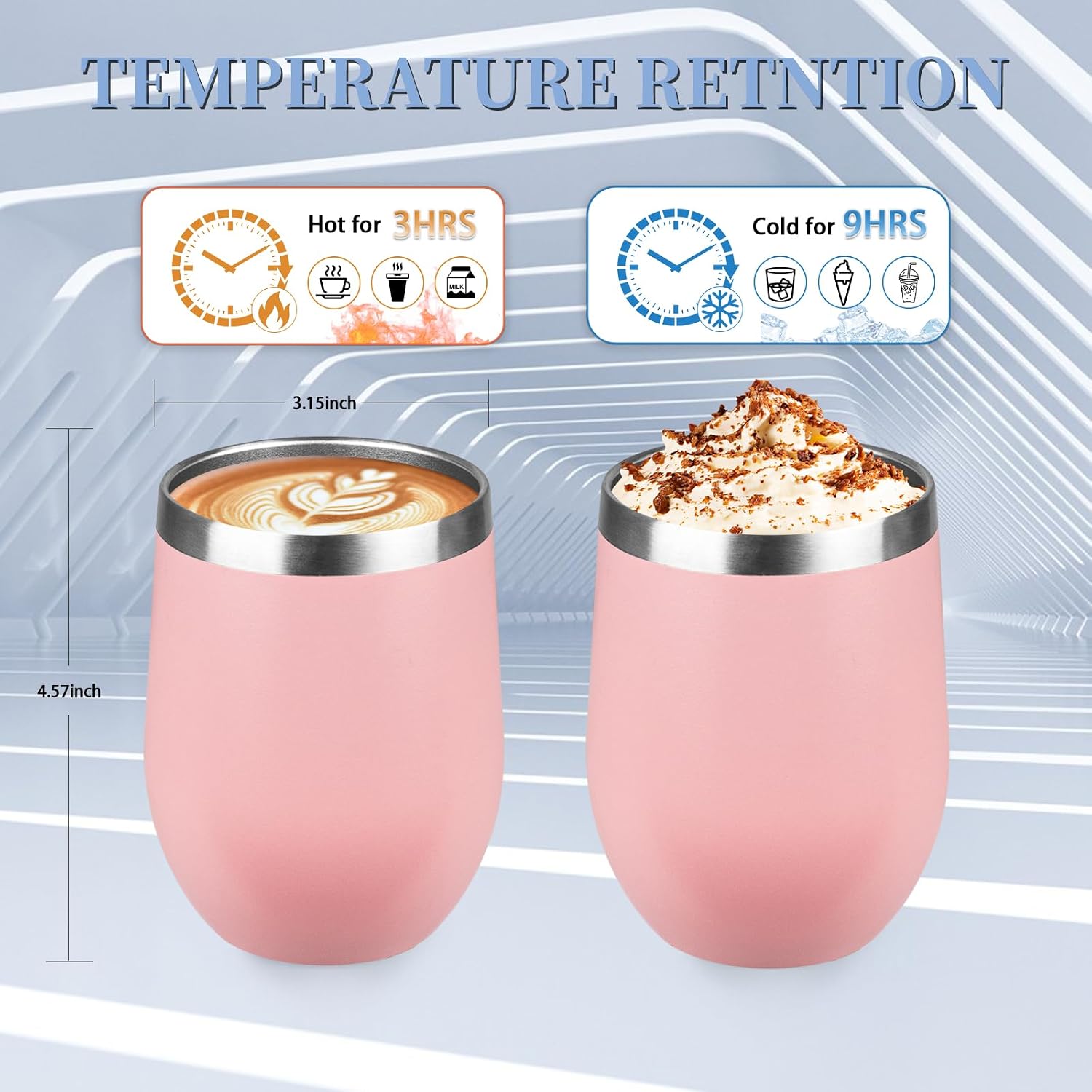 DIW 12oz Insulated Wine Tumbler with Lid Travel Coffee Wine Glass(Pink 1) image 4