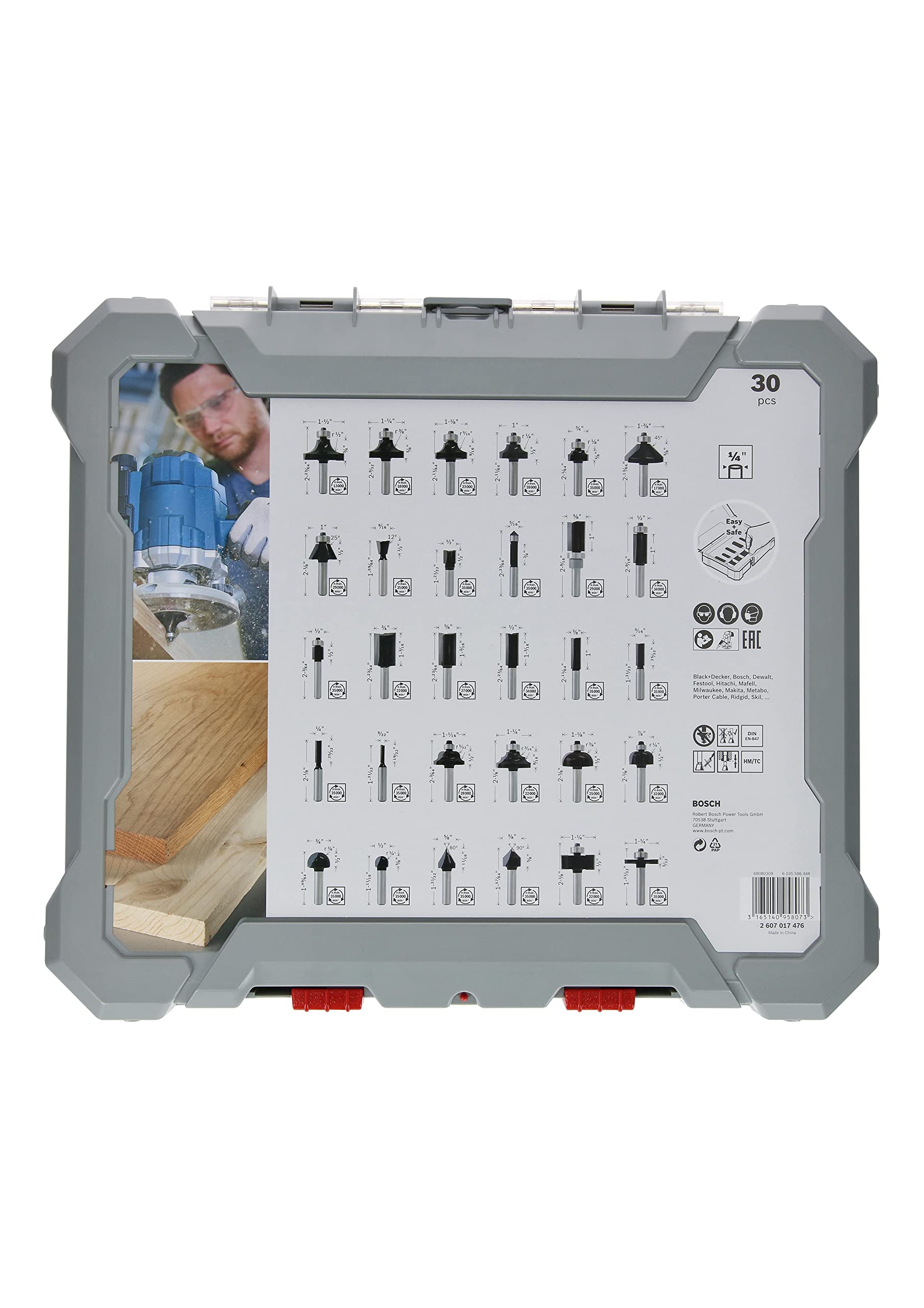 Bosch Professional 2607017476 30tlg. Set di frese (per legno, per frese verticali con gambo da 1/4"