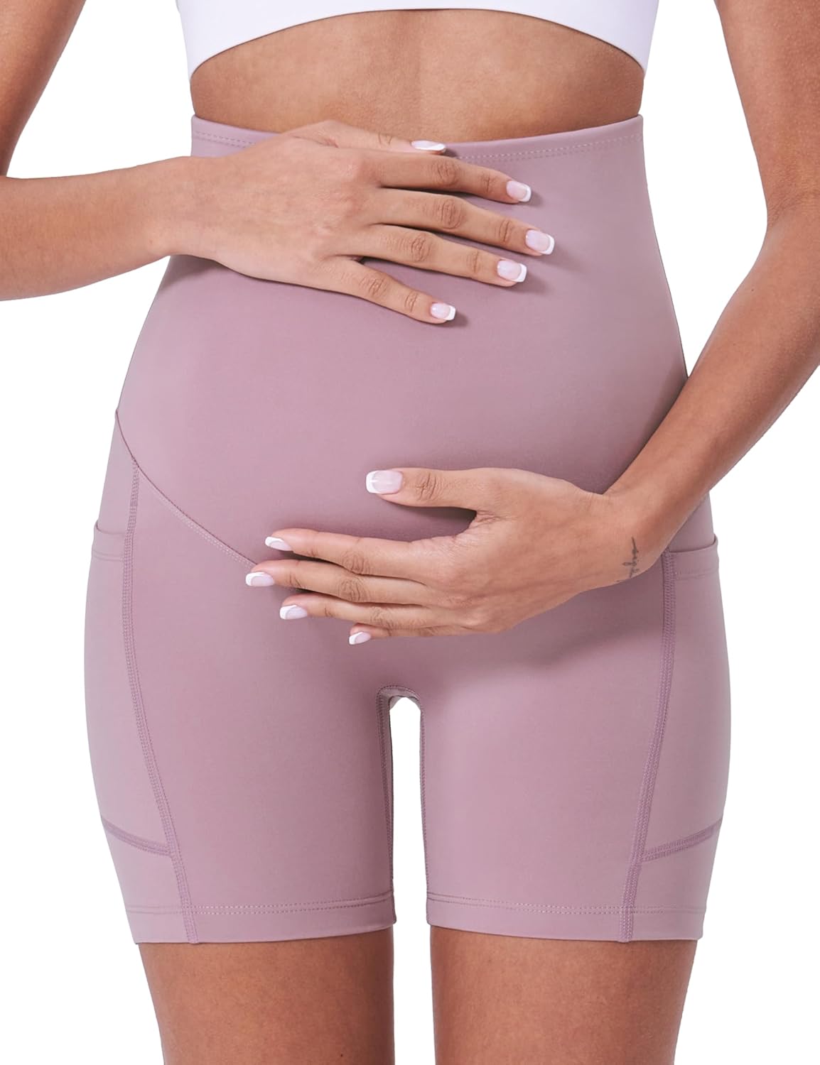 POSHDIVAH Maternity Shorts for Women Over Belly Biker Summer Pregnancy Workout Yoga Active Running Short Leggings 5" - Image 3