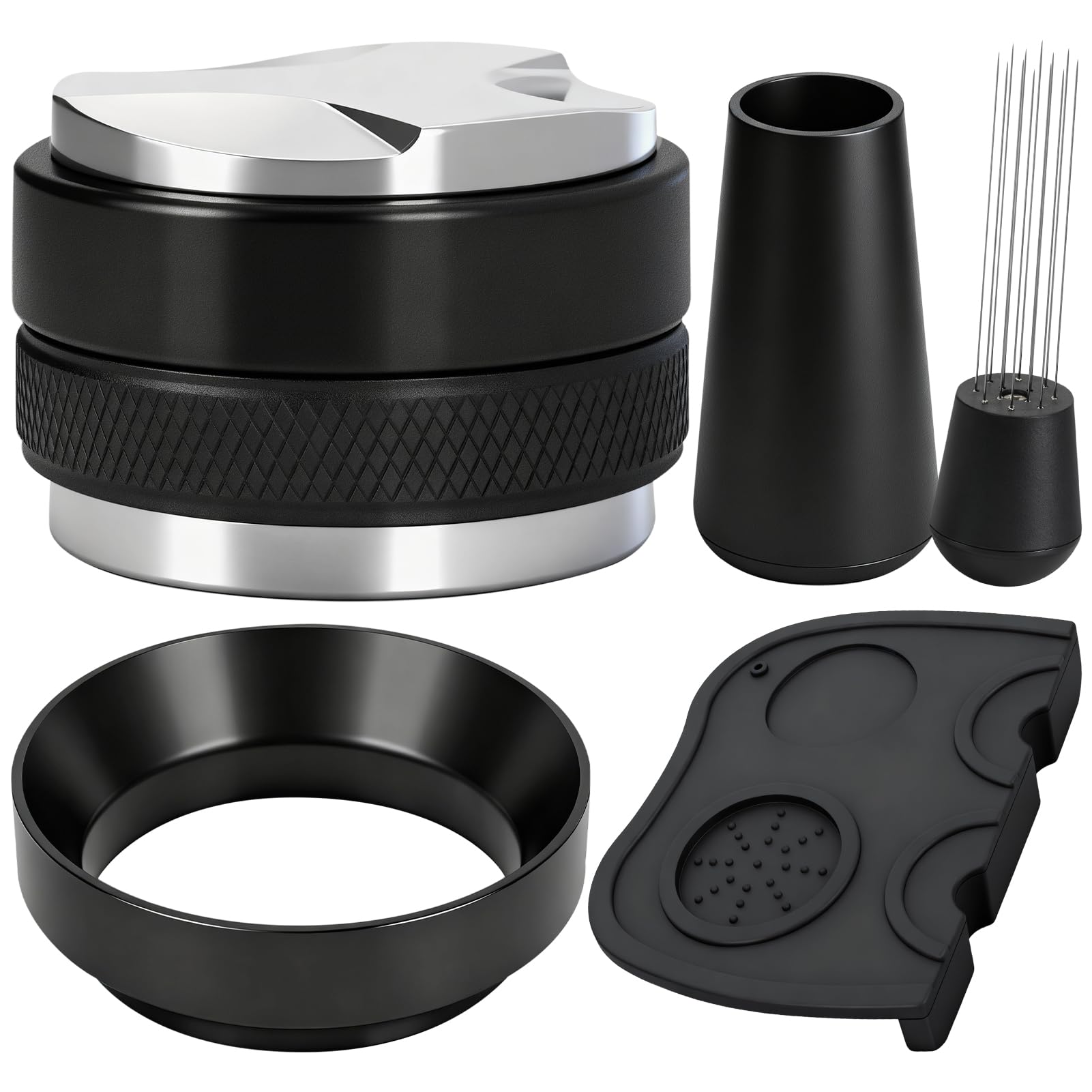 Y-Step 4PCS 51mm Coffee Tamper Set, Espresso Accessories Kit with Coffee Distributor & Tamper Leveler & WDT Tool & Tamper Mat & Dosing Funnel Set for Sage 51mm Portafilter Barista Coffee Accessories