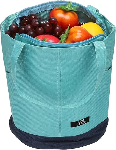 Miniatura 5 de PATIKIL Bolsa de almuerzo aislada, tela Oxford, impermeable, lonchera térmica portátil, contenedor de alimentos para el trabajo, oficina, picnic al