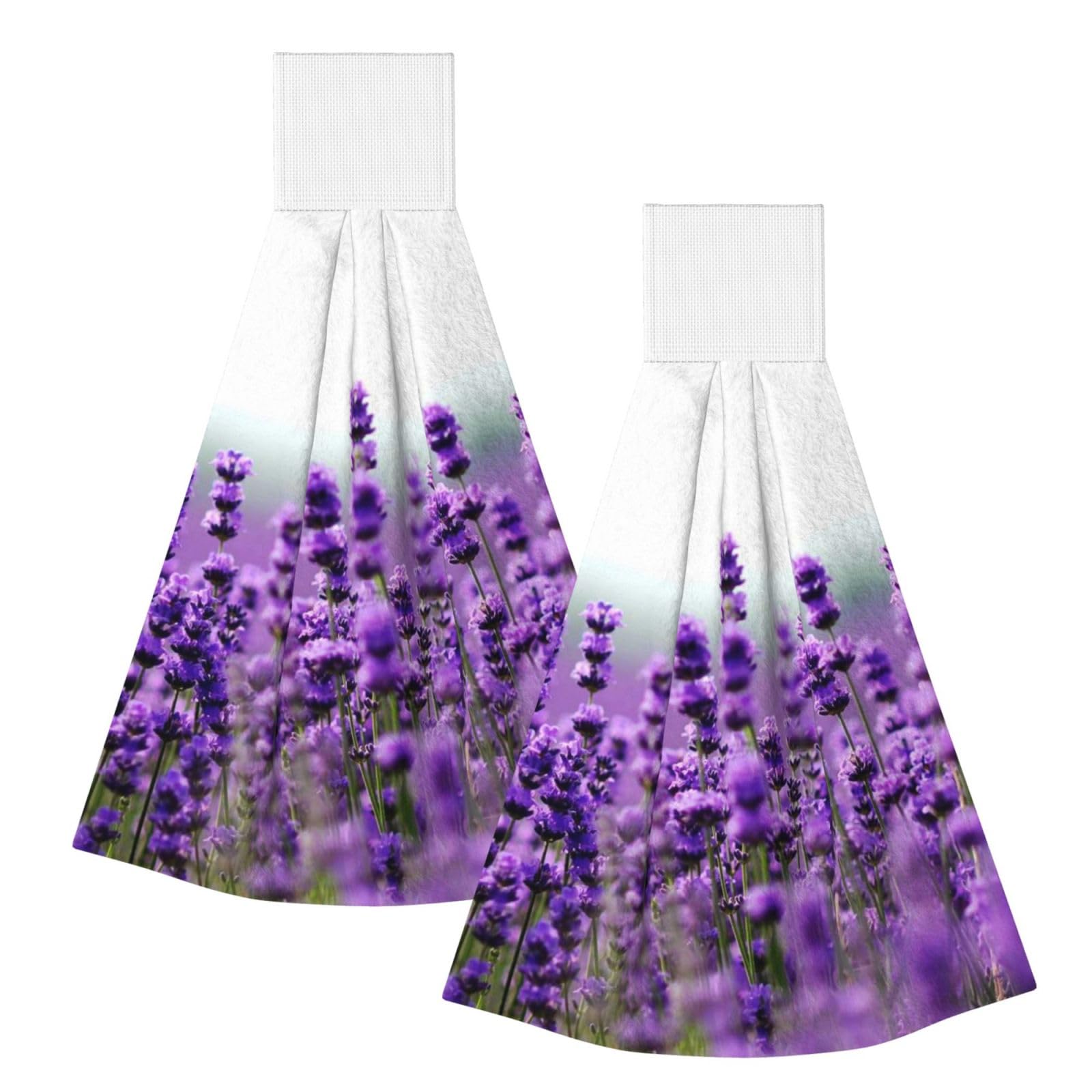 DOPKLNA Purple Lavender, 2 Pcs Hanging Coral Fiber Hand Towels for Bathroom, Absorbent Kitchen Towels