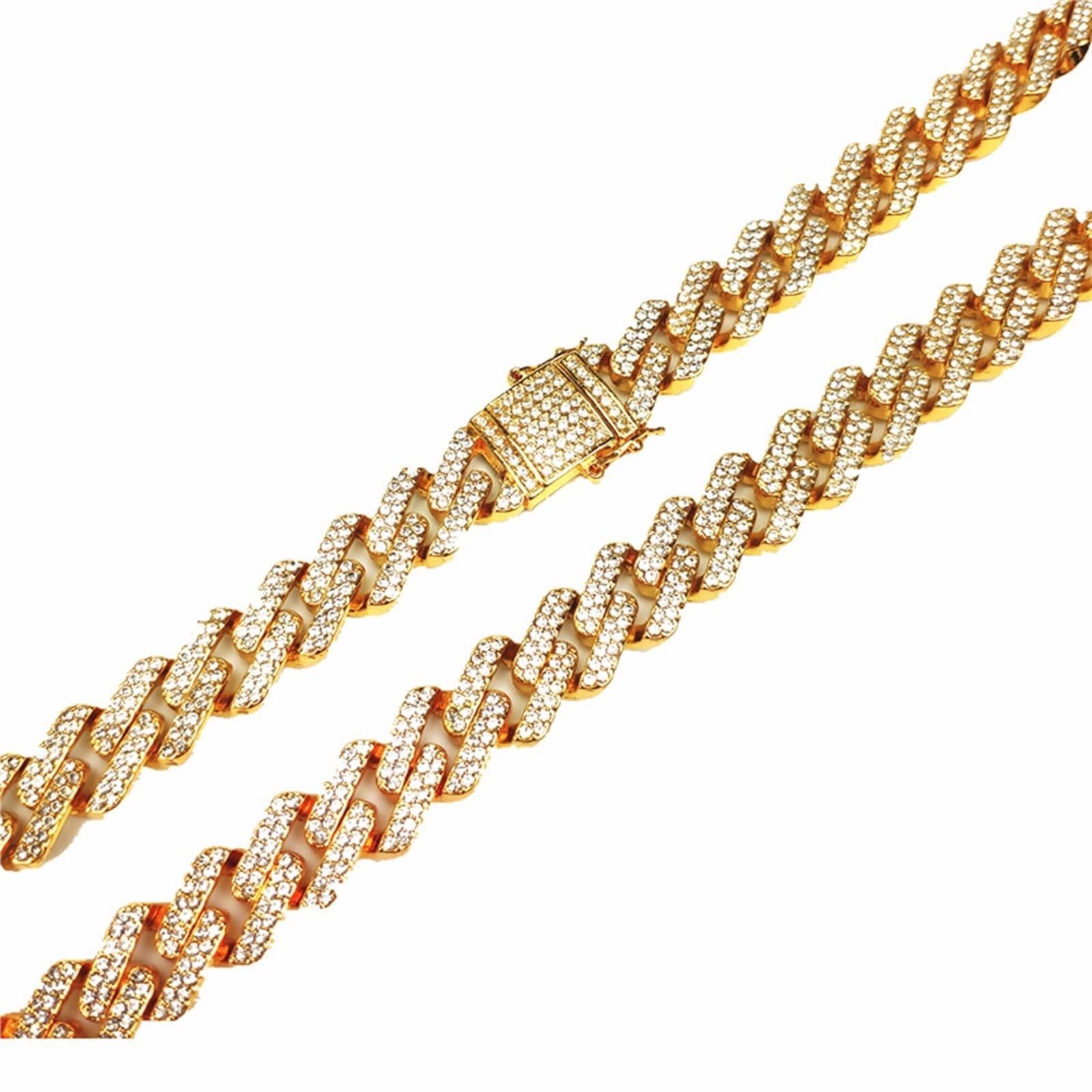 LYGBAOFUL 20-28 cali Pozłacany łańcuszek 13 MM, Iced Out Modny naszyjnik dla mężczyzn Chłopcy z białą cyrkonią
