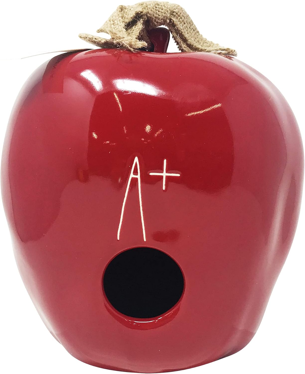Rae Dunn A Plus Apple Ceramic Birdhouse with Burlap Ribbon