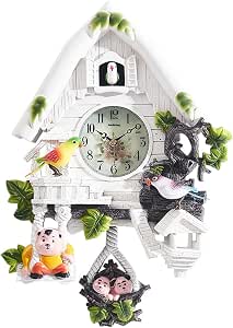 Ikodm – Pendule à coucou en bois massif – Horloge à quartz 30 cm – Sonnerie coucou et musique – Fonction coupure automatique