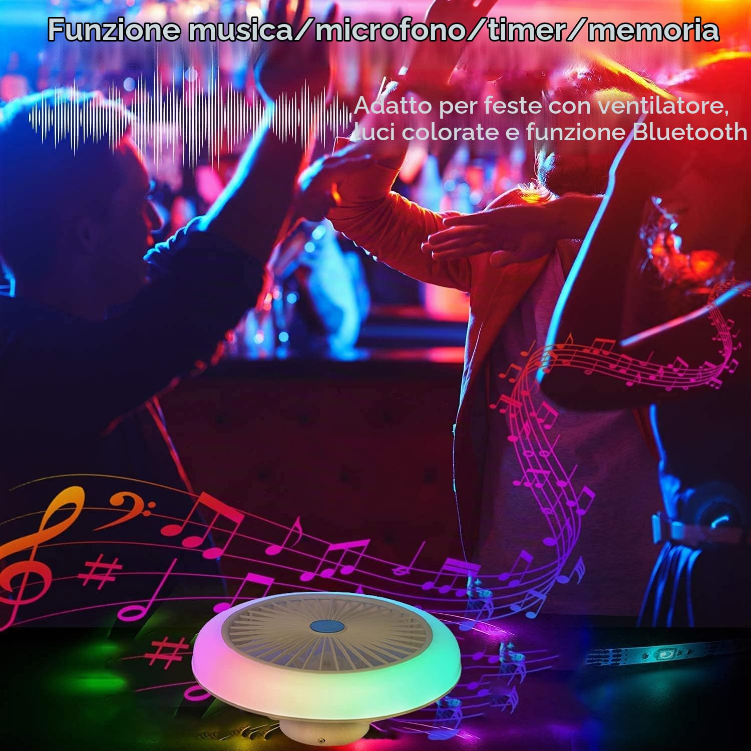 RGB Ventilatore Da Soffitto Con Luce E Telecomando, Ventilatore Soffitto Con Luce Wifi Plafoniera Ventilatore Soffitto E Cassa Bluetooth Lampadario Con Ventilatore Da Soffitto 45CM,A
