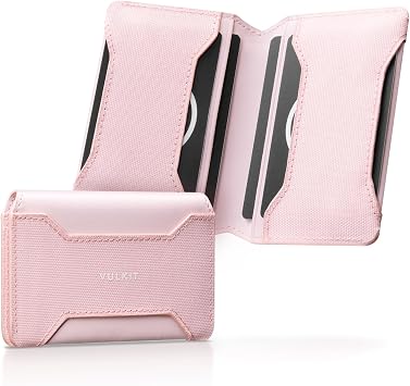 VULKIT Slim Card Holder Leather Small Front Pocket Wallet with Magnetic Closure RFID Blocking Minimalist Card CasePink
