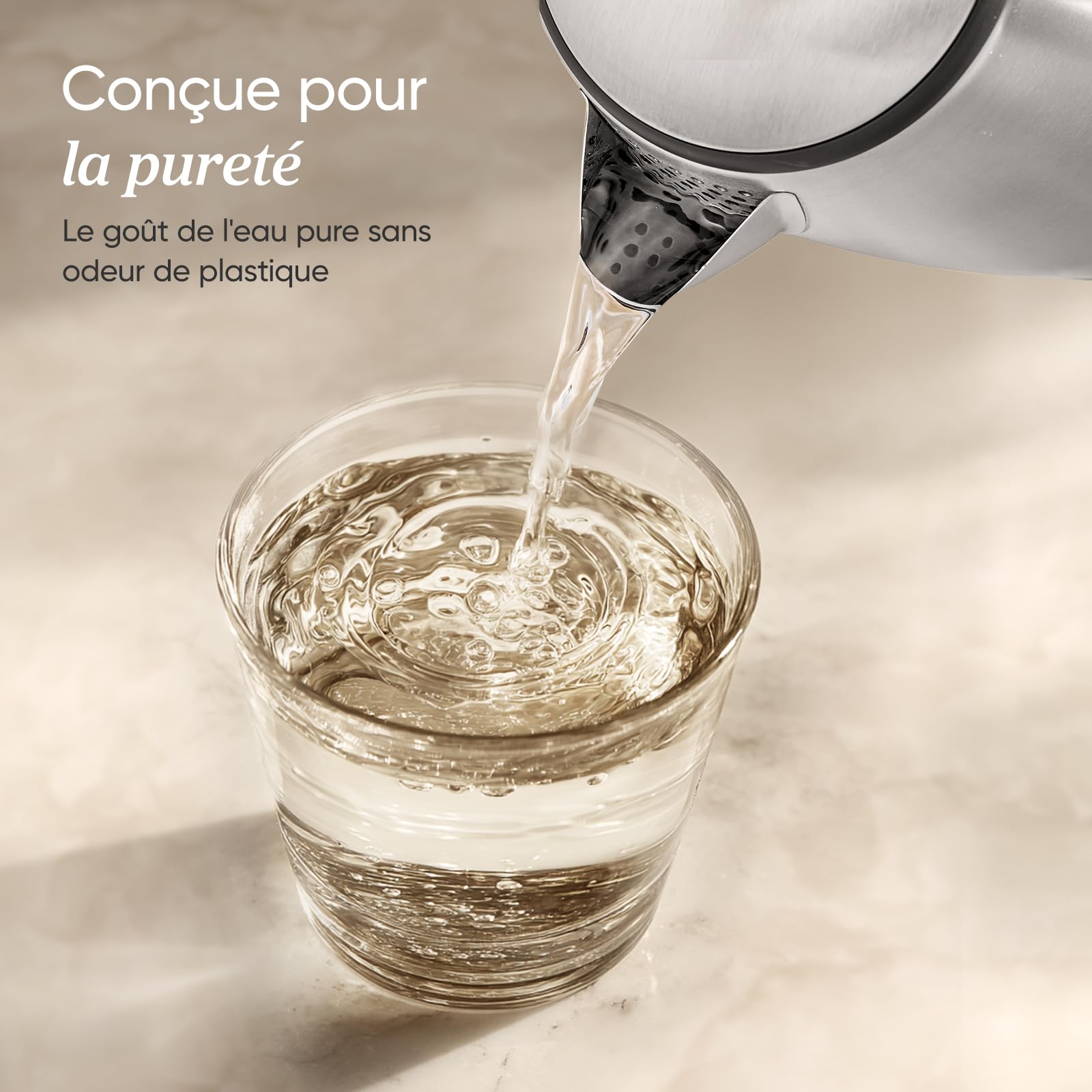 COSORI Hervidor de Agua Eléctrico 1,7L Acero Inoxidable 304, 2200W, Sin Plástico en Contacto con el Agua, Sin BPA, Ebullición Rápida, Termostato Strix, Base 360°, Apagado Automático, Negro/Plata — view 6