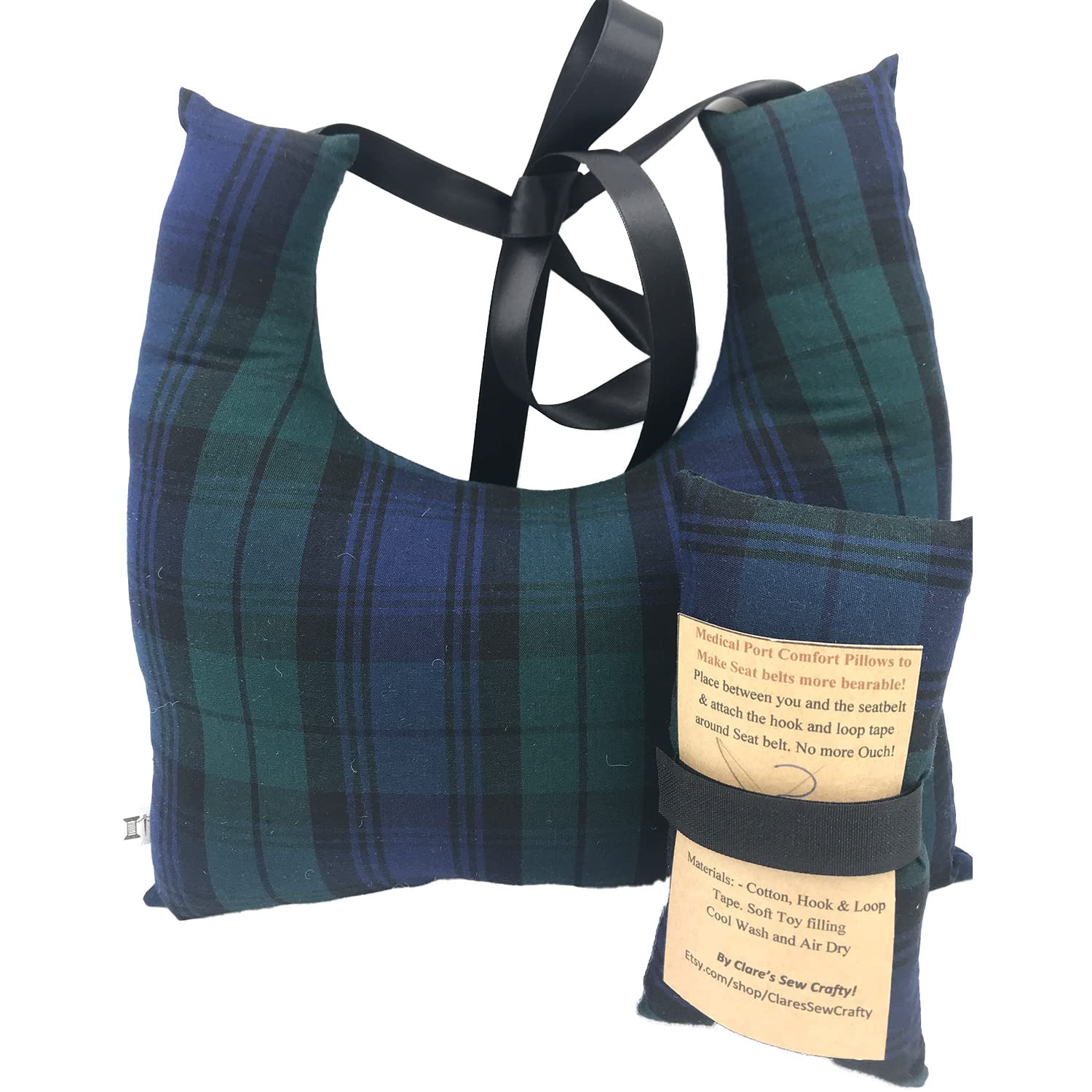 10"x9" Underarm Single Mastectomy Lumpectomy Augmentation Gift Set with Seatbelt Pillow, Breast Cushion Pillow SLNB Top Surgery (TARTAN) — image 1