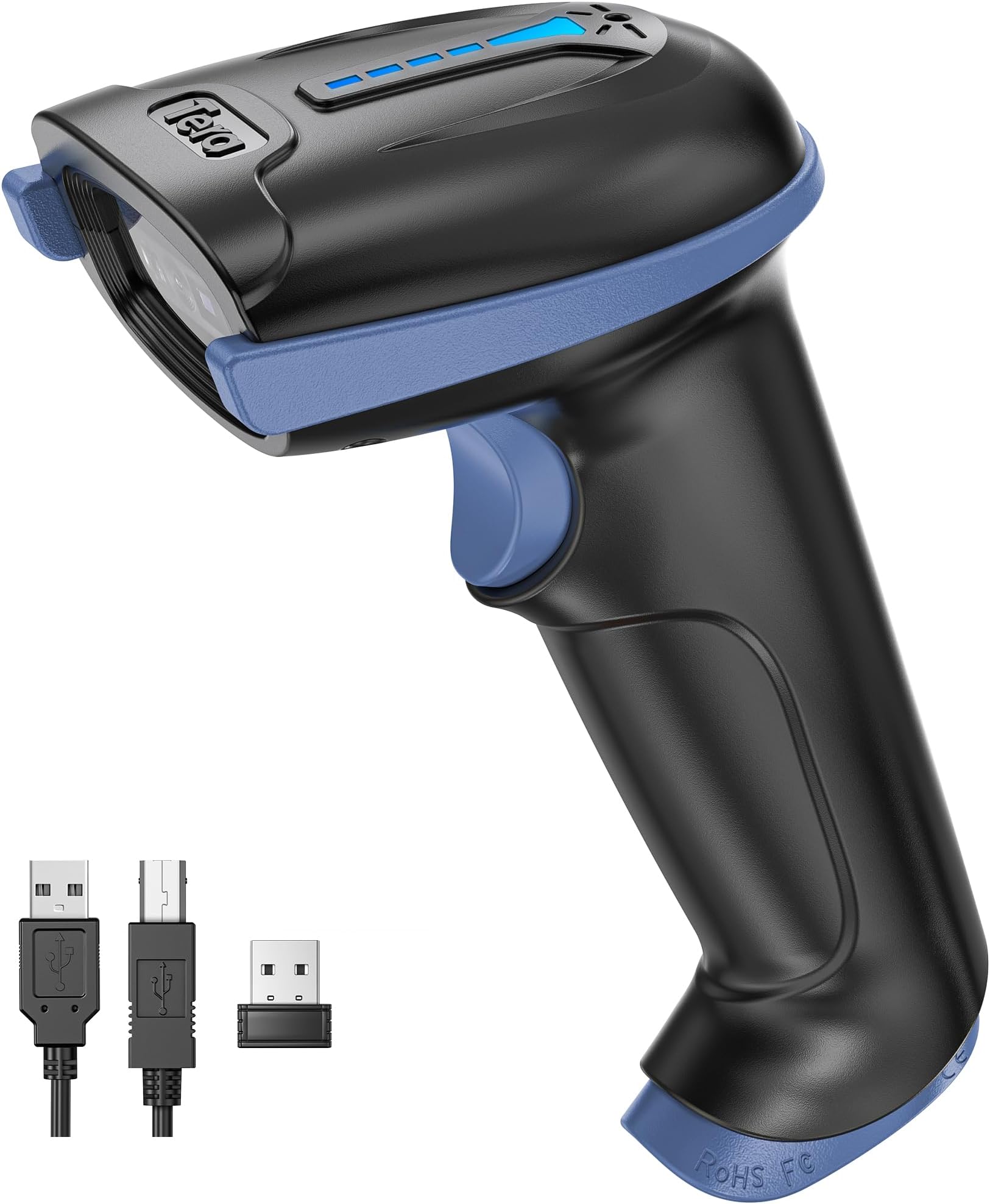Tera Barcode Scanner Wireless and Wired with Battery Level Indicator 1D 2D QR Digital Printed Bar Code Reader Cordless Handheld Barcode Scanner Compact Plug and Play Model D5100