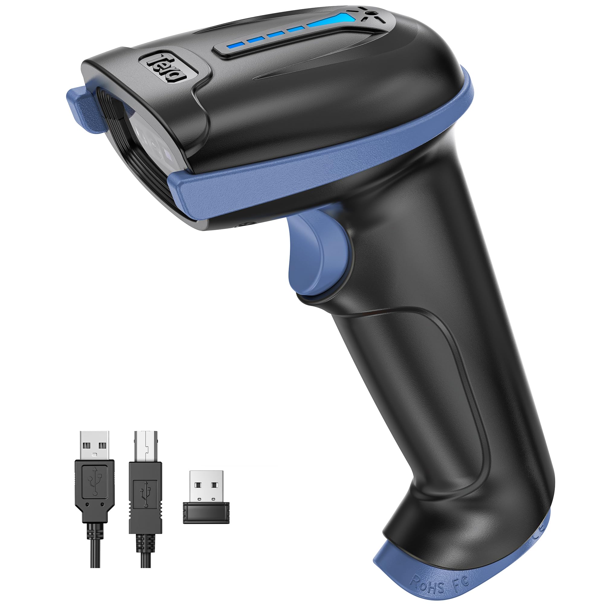 Tera 1D 2D QR Barcode Scanner Wireless and Wired with Battery Level Indicator Digital Printed Bar Code Reader Cordless Handheld Barcode Scanner Compact Plug and Play Model D5100