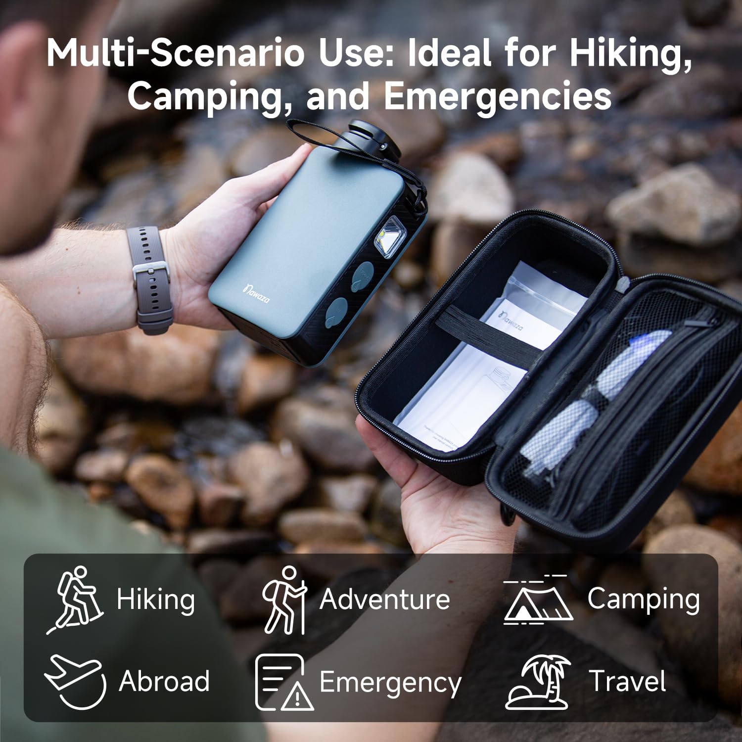 Nawaza Filtro de agua eléctrico portátil, purificador de agua de 0.01 micras para acampar al aire libre, senderismo, camping, sistema de filtración de agua, supervivencia, camping, viajes y emergencia