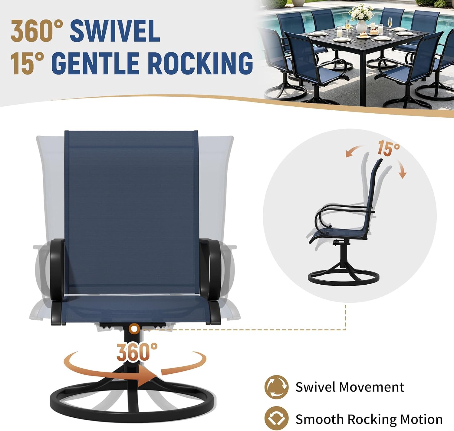 Swivel Patio Chairs Set of 2, 360° Rotating Outdoor Swivel Rocker Patio Chairs,All-Weather Outdoor Dining Chairs with Ergonomic High-Back, 15° Rocking Motion (Blue-7, 2-piece) image 6