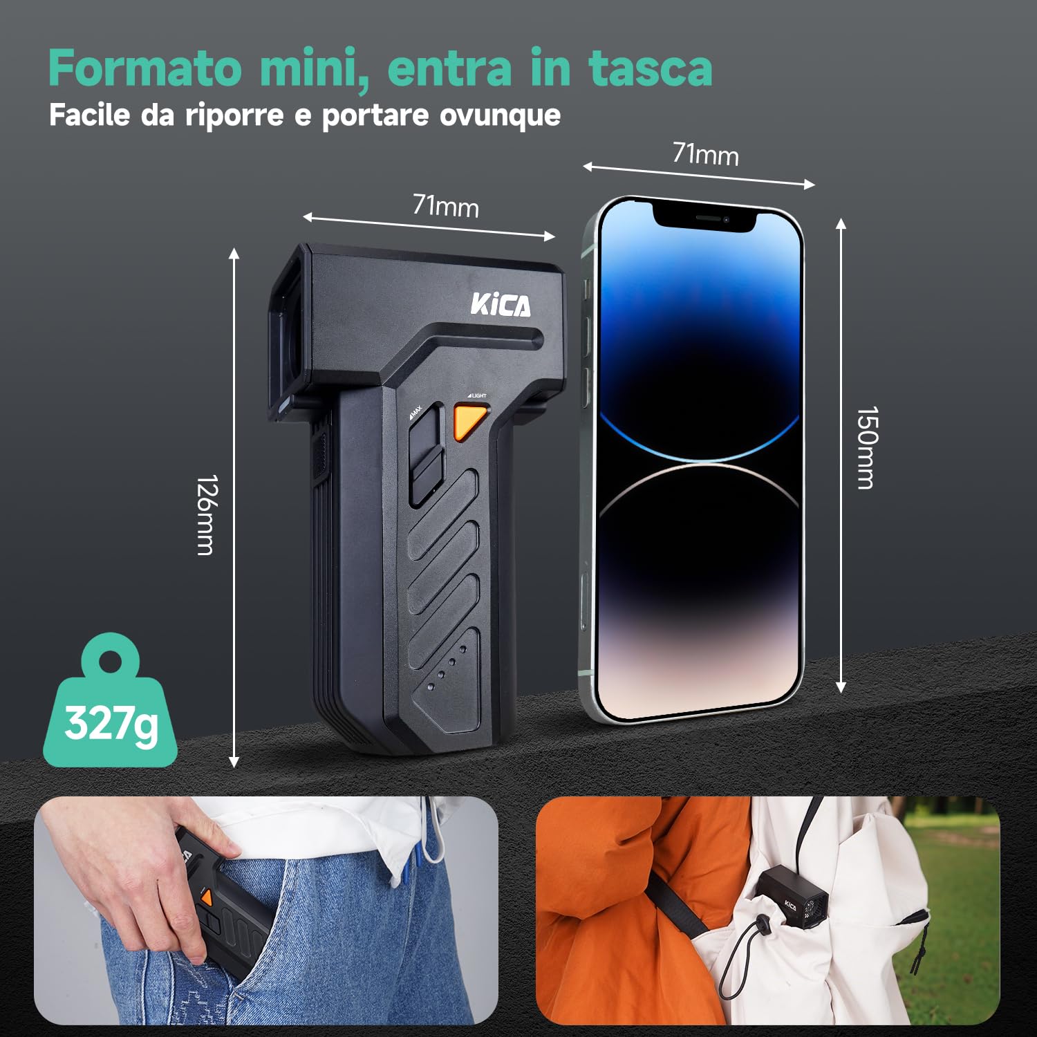 Kica JetFan Ultra Elettrico Soffiatore di polvere&Spray ad aria compressa,110,000RPM,Velocità del vento 48 m/s,Ricaricabile USB, Air Duster per PC,Tastiera,Auto,Divano e ufficio con doppia luce LED