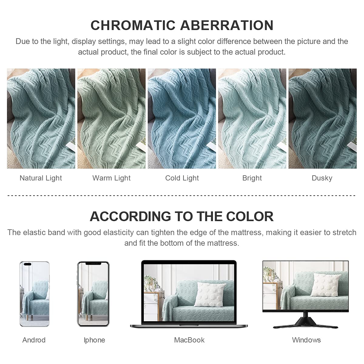 BOURINA Throw Blanket Textured Solid Soft Sofa Throw Couch Knitted Decorative Blanket Bed Runner, 50"x90" Aqua