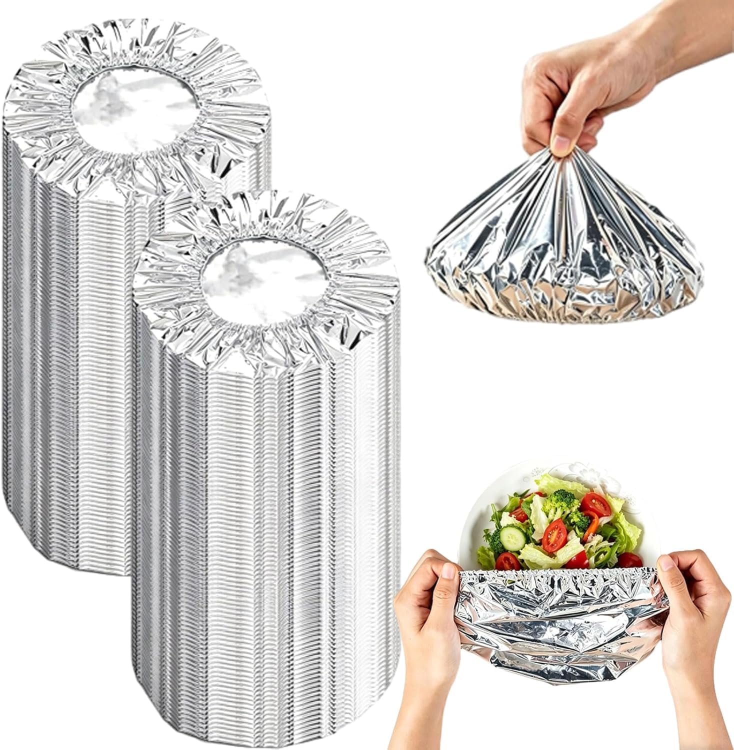 Aluminum Foil Insulation Cover, Elastic Foil Food Covers for Kitchen, Reusable Heat-Retaining Aluminium Food Covers, 110℃ Heat Resistant Elastic Lids for Kitchen, Picnic Restaurant (200Pcs)