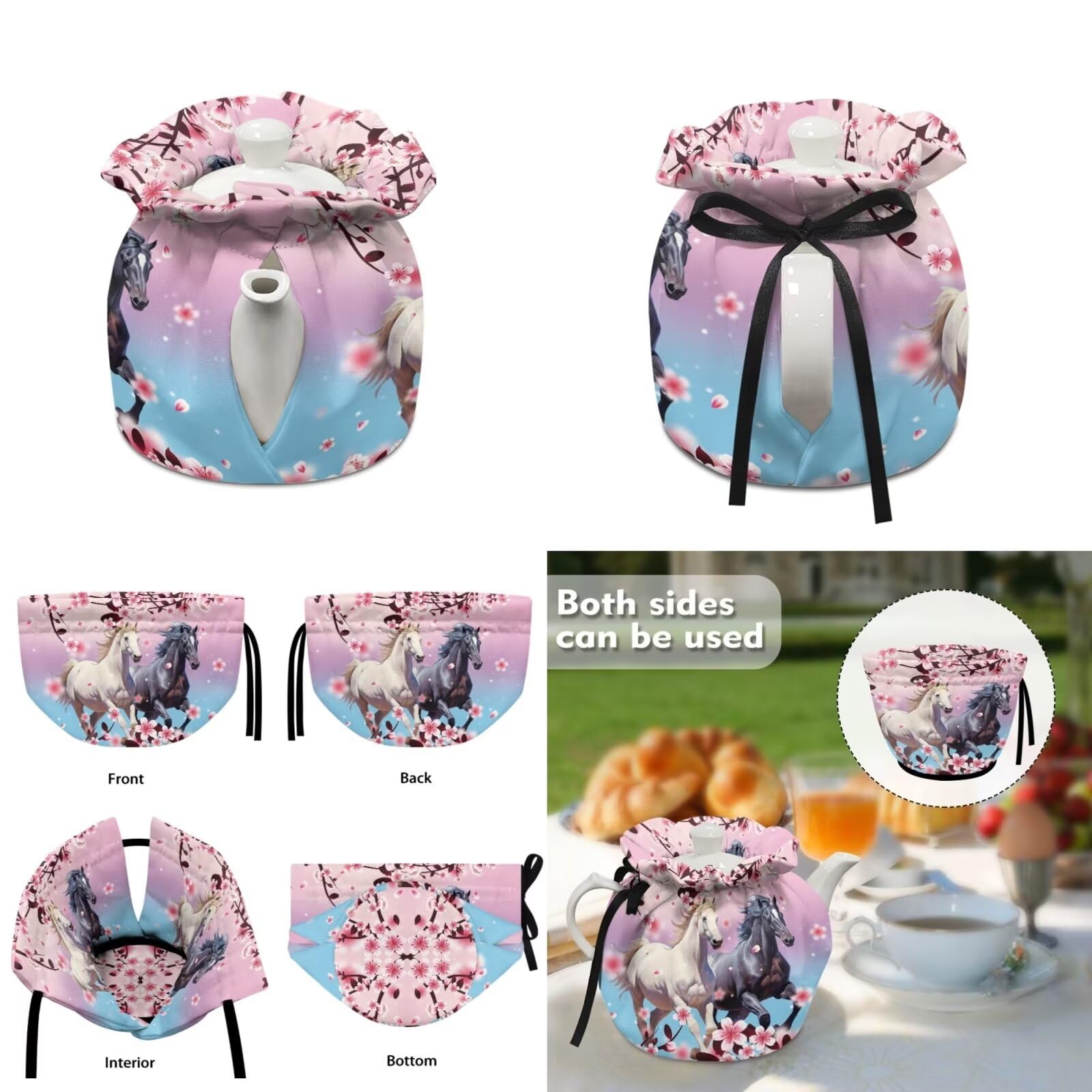 ZOUTAIRONG Sakura Horse for Teapot Portable Kettle Cover Tea Kettle Quilt Tea Cosy Kettle Tea Pot Cover Dust Proof Insulated Keep Warm Black Tea Cup Warmer Cozy Pink