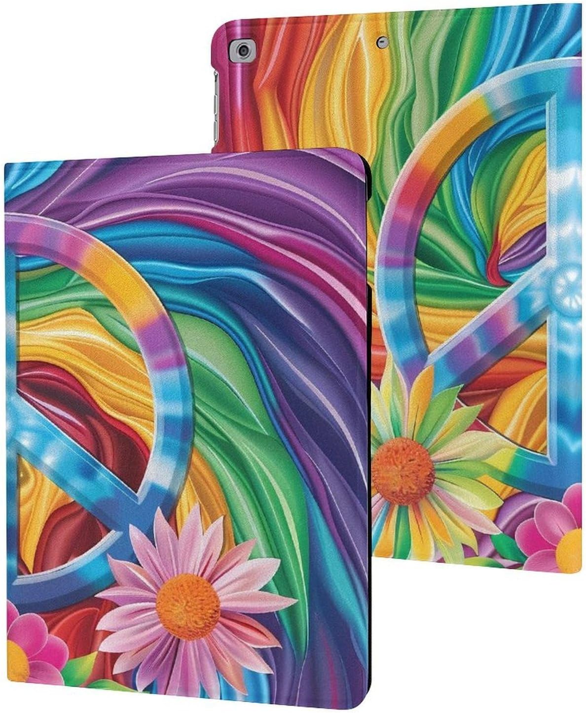 Colorful Peace Sign Tie Dye Printed Case Trifold Stand Protective Cover Compatible with ipad 2017/2018/Air1/Air2 (9.7in)