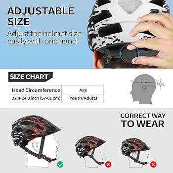 Bike Helmet, Lightweight Bicycle Helmet with Tail Light & Detachable Visor, 21 Vents Cycling Helmet for Adults, Mountain & Road Cycle Helmet for Men Women Adjustable Size 57-61cm (Black+Red) Sports