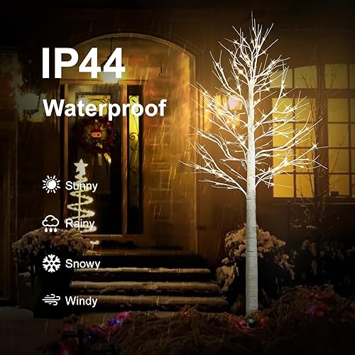 Miniatura 2 de Paquete de 2 árboles de abedul de 6 pies con luces, decoraciones de árbol de Navidad preiluminadas, árbol artificial iluminado para decoración de
