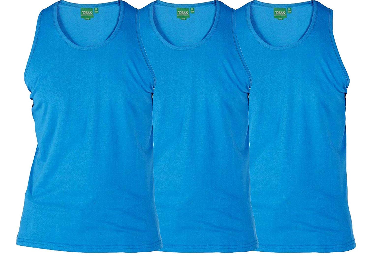 Duke London Unisex Blue D555 Pure Cotton Long Length 3 Pack Vests In In 6XL
