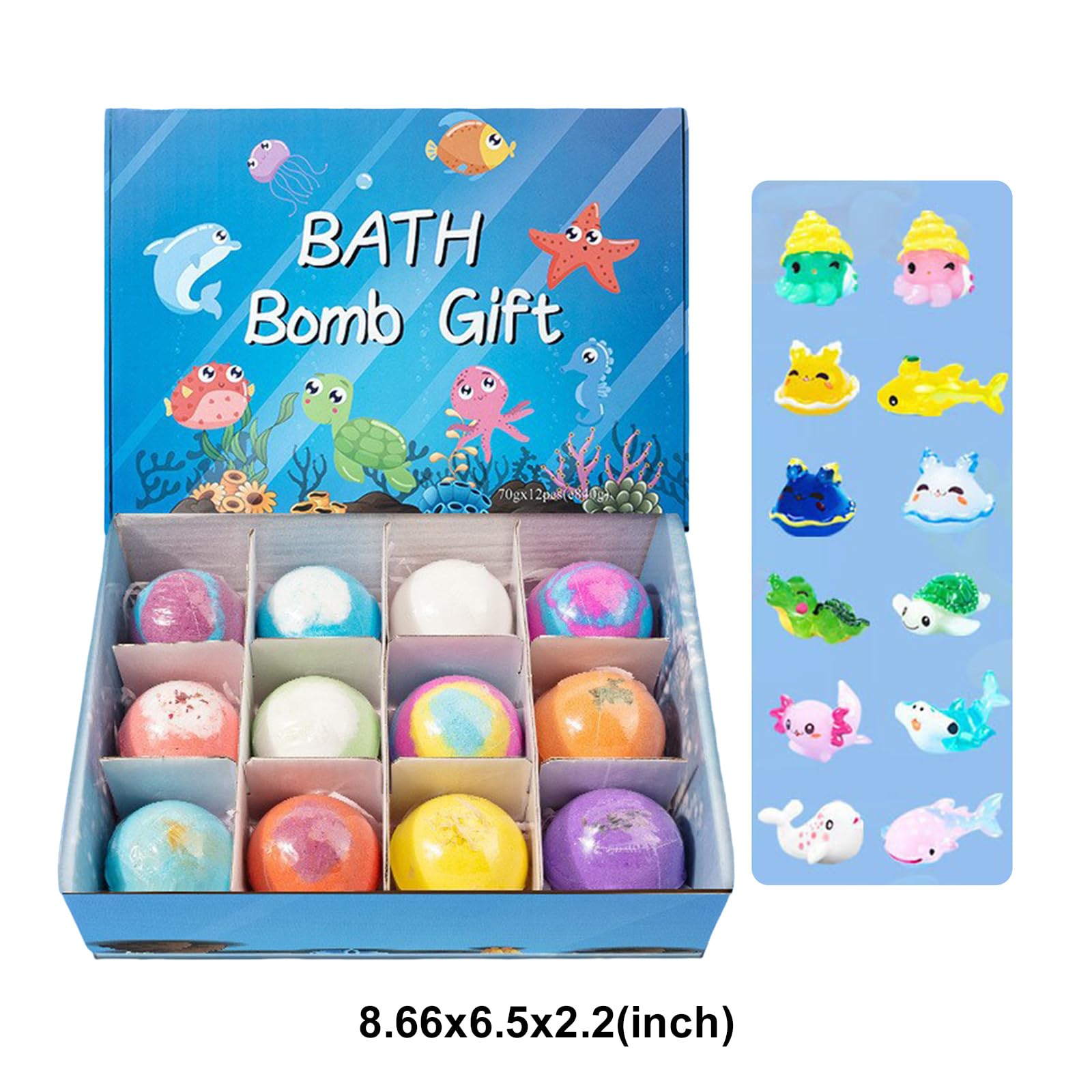 Packung mit 12 natürlichen Badebomben für Kinder, bunte und hautfreundliche Sprudelblasen, leicht zu reinigen mit Sur