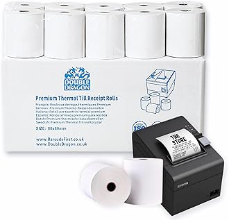 Double Dragon, 80 x 80 mm Premium Thermal Paper Till Receipt Roll for EPOS Printer, POS Terminal, Cash Register [Pack of 40]