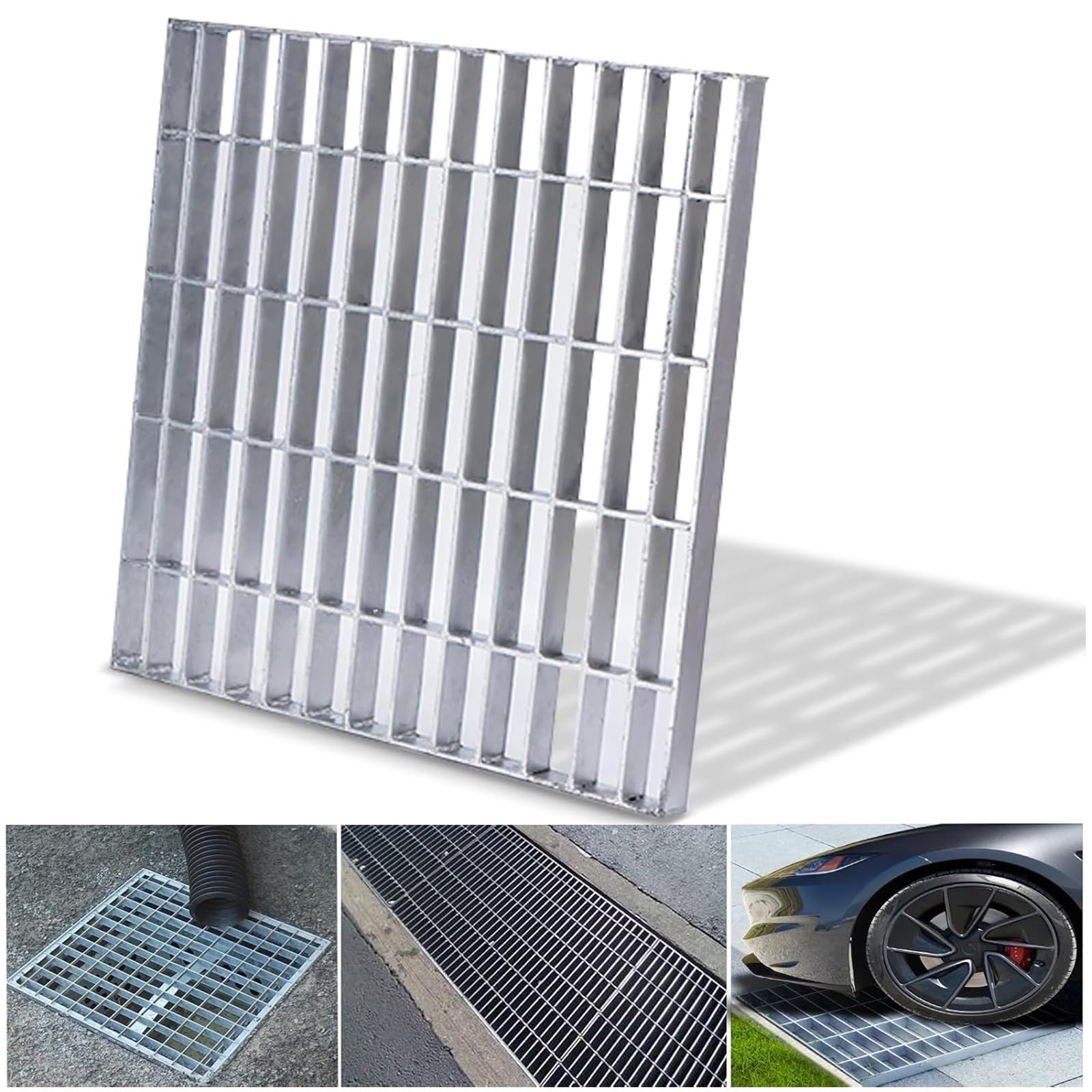 Griglia di scarico in acciaio zincato resistente, 35 x 50 x 3 cm, per garage, vialetto e fognature, soluzione di drenaggio all'aperto