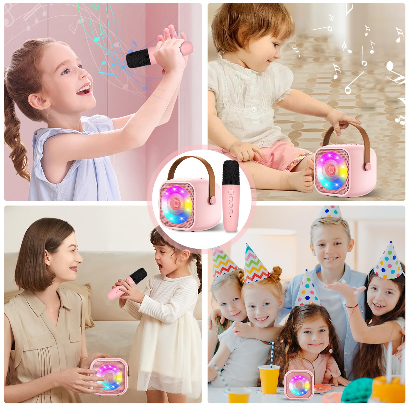 Karaoke per Bambini con 2 Microfoni, Microfono Bambini con Luce LED, Macchina Karaoke Portatile Microfono Wireless con Effetti di Cambio Voce, Giocattoli Elettronici Regali per Bambini da 3 a 18 anni