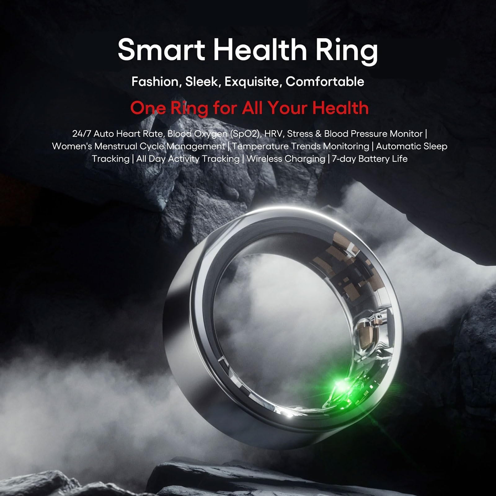 Smart Health Ring - Anello da dito indossabile, monitoraggio automatico del sonno, monitoraggio della salute con ossigeno nel sangue e cardiofrequenzimetro, fitness tracker impermeabile