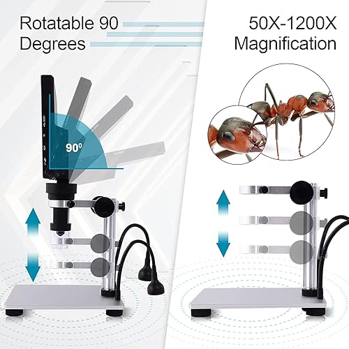 Miniatura 6 de XClifes Microscopio USB digital de 7 pies microscopio HD de 1080p sensor de cámara 1200X control remoto con cable luz 10LED microscopio electrónico