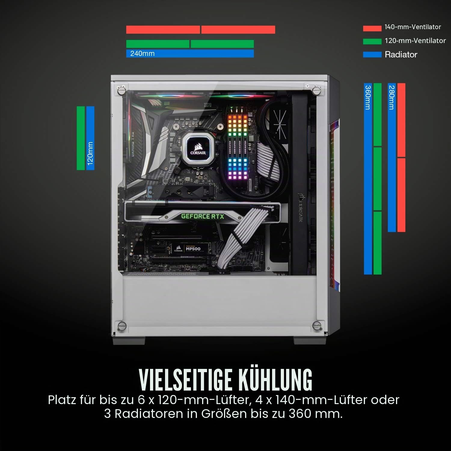 Corsair iCUE 220T RGB Airflow GEH?rtetes Glas Mid-Tower ATX Smartes Gaming GEH?use, wei, CC-9011174-WW