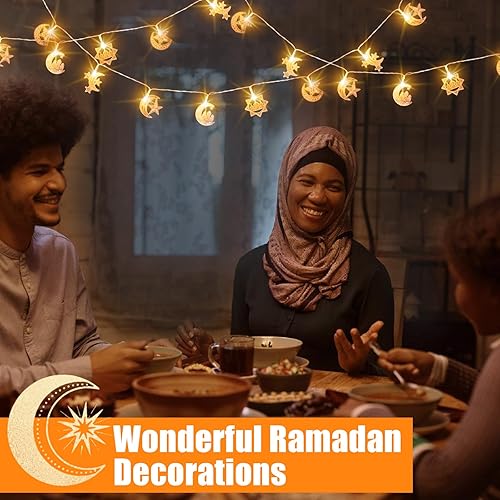 Miniatura 6 de MEWTOGO Guirnalda de luces Eid de Ramadán Eid de 25 pies40 LED  Eid Mubarak Islam luces con 5 estilos de luces, funciona con pilas para decoraciones