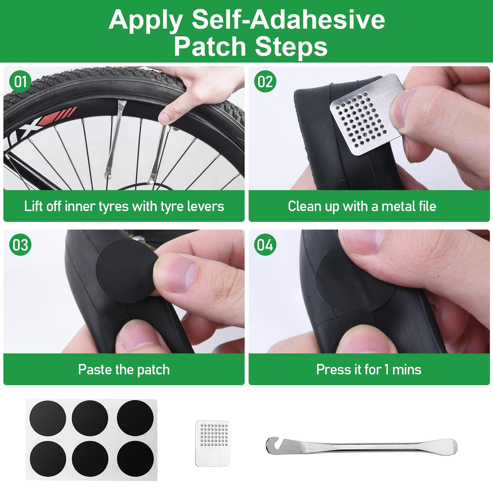 Kit Riparazione Camera D'Aria Mobi Lock - 24 Pezzi Con Toppe, Leve E Fluido Vulcanizzante - Foto 2