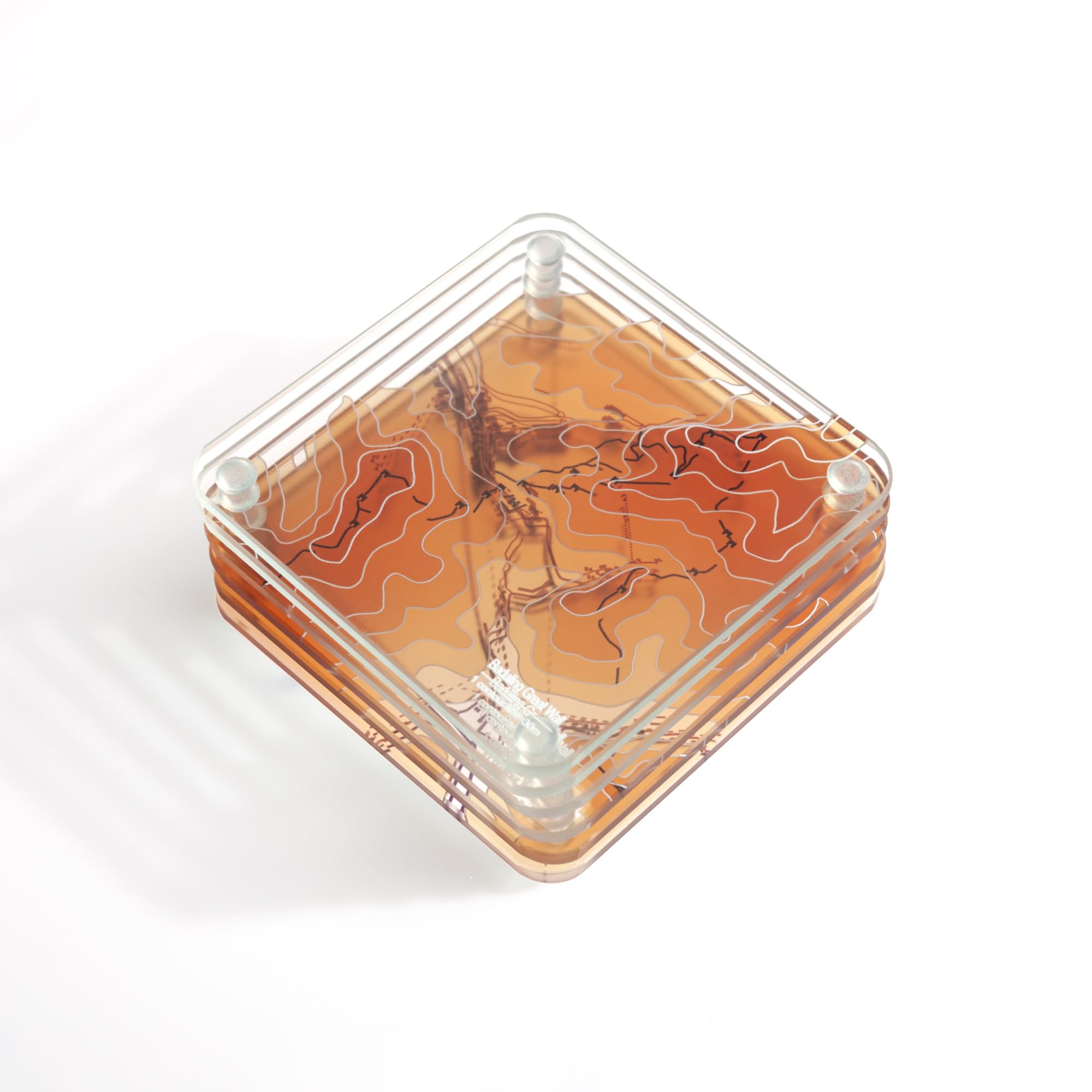 Badaling Great Wall 3D Contour Map Glass Drink Coasters of Mountains, Ski Resort, set of 6 with Holder, Housewarming Birthday Gifts, Home Decor