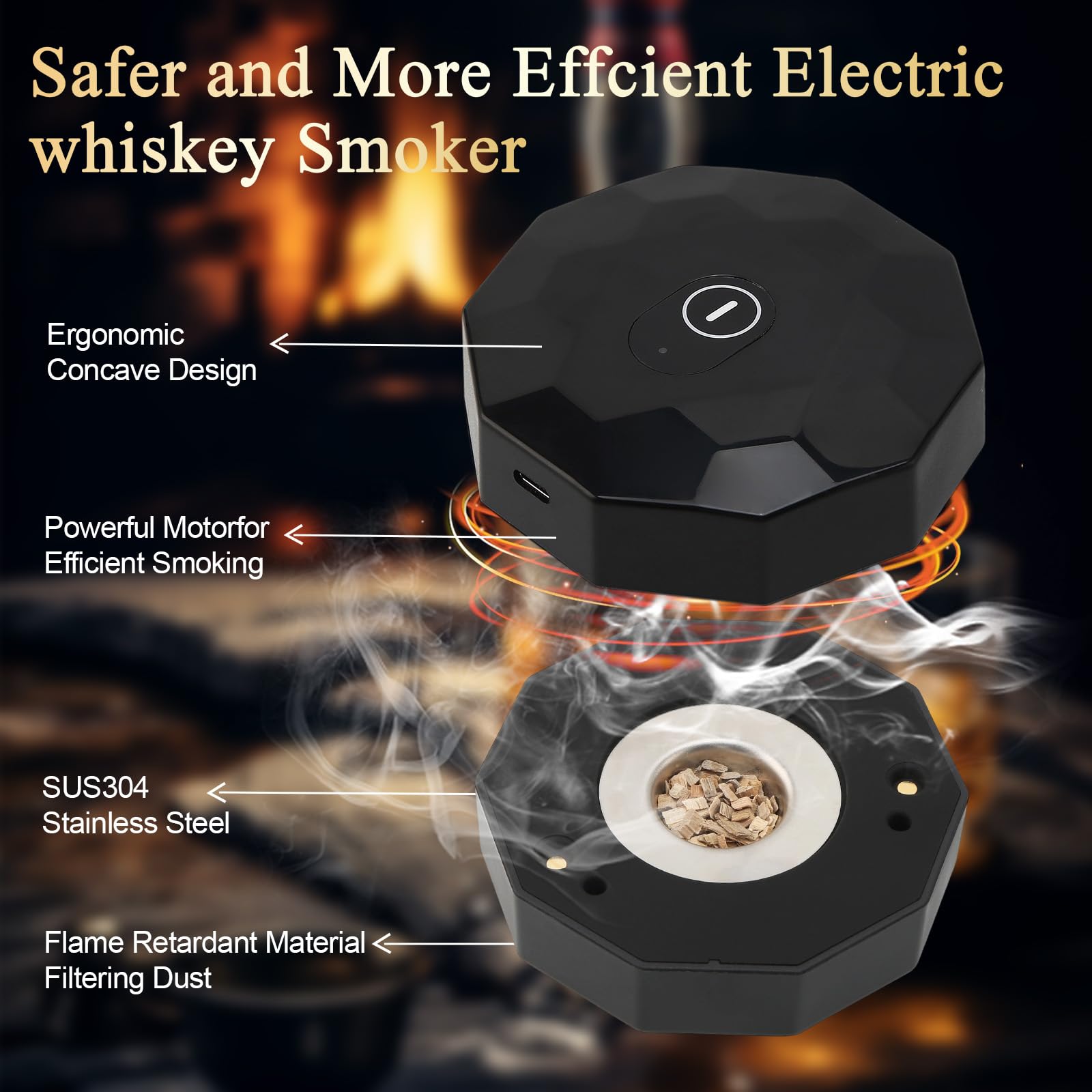 Elektryczny wędzarnia do whisky, akumulatorowa elektryczna wędzarnia do napojów, do koktajli whisky bourbon, z 6 zrębkami, prezent dla ojca, męża, chłopaka