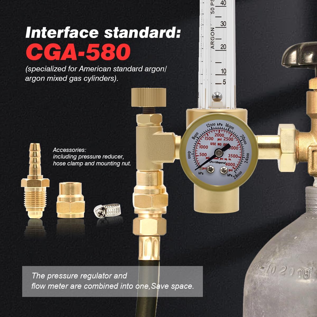 TIG Welding Gas Control CGA-580 Argon CO2 MIG Welding Regulator With 0-60  CFH Flow Meter For MIG/TIG Welding Argon Tank CGA-580 アルゴン CO2 MIG 溶接レギュレーター 0-60 CFH 流量計ゲージ 6.5フィート ガス溶接ホース MIG