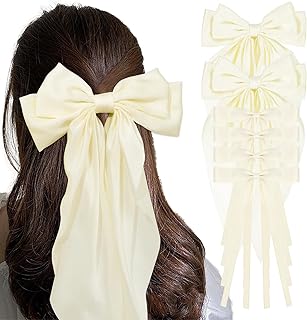 مجموعة مشابك الشعر وفيونكات الشعر للنساء من امكامي، اكسسوارات كوكيت شعر للبنات مع شريط للشعر، مشابك شعر للشعر الكثيف، 6 قطع، لون بيج