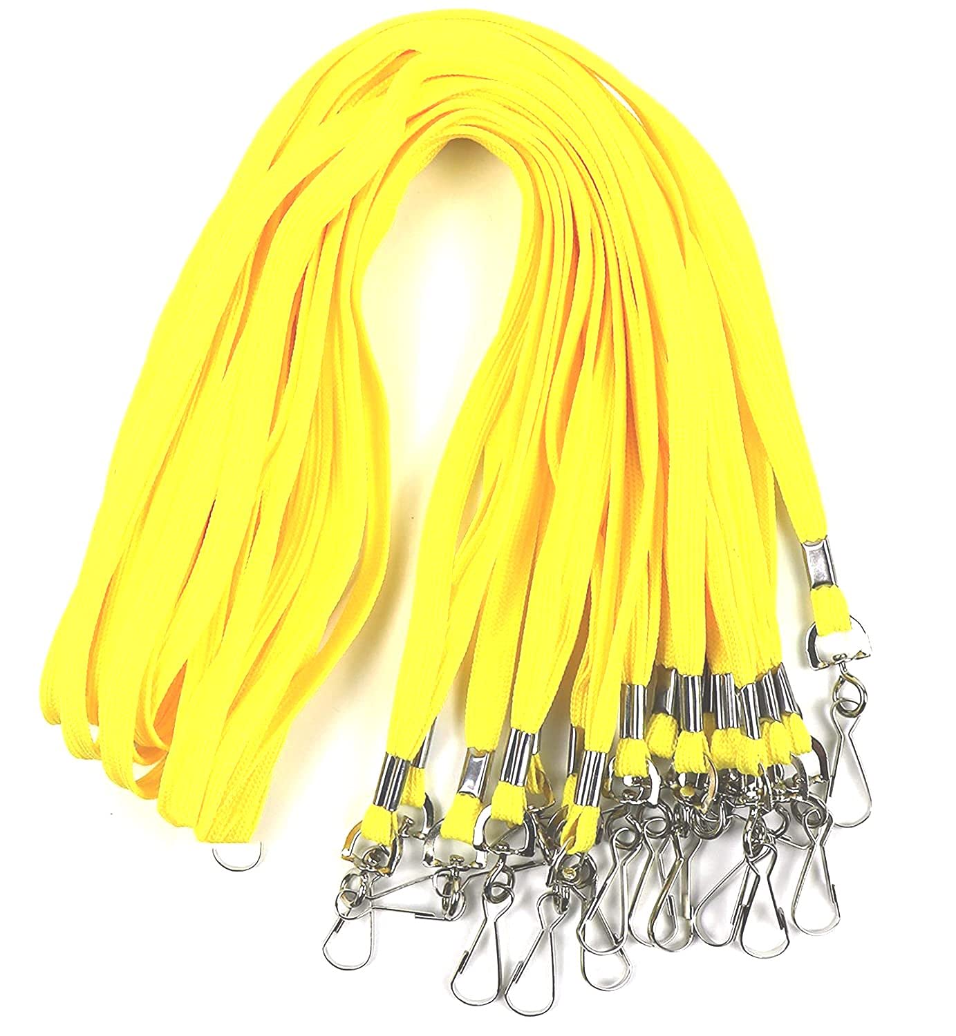 Dotpot for Id Badges 100 Pack 36" Bulk Flat Lanyard ID Badge Lanyards with Swivel J-Hook for ID Name Tags and Badge Holders (Yellow)