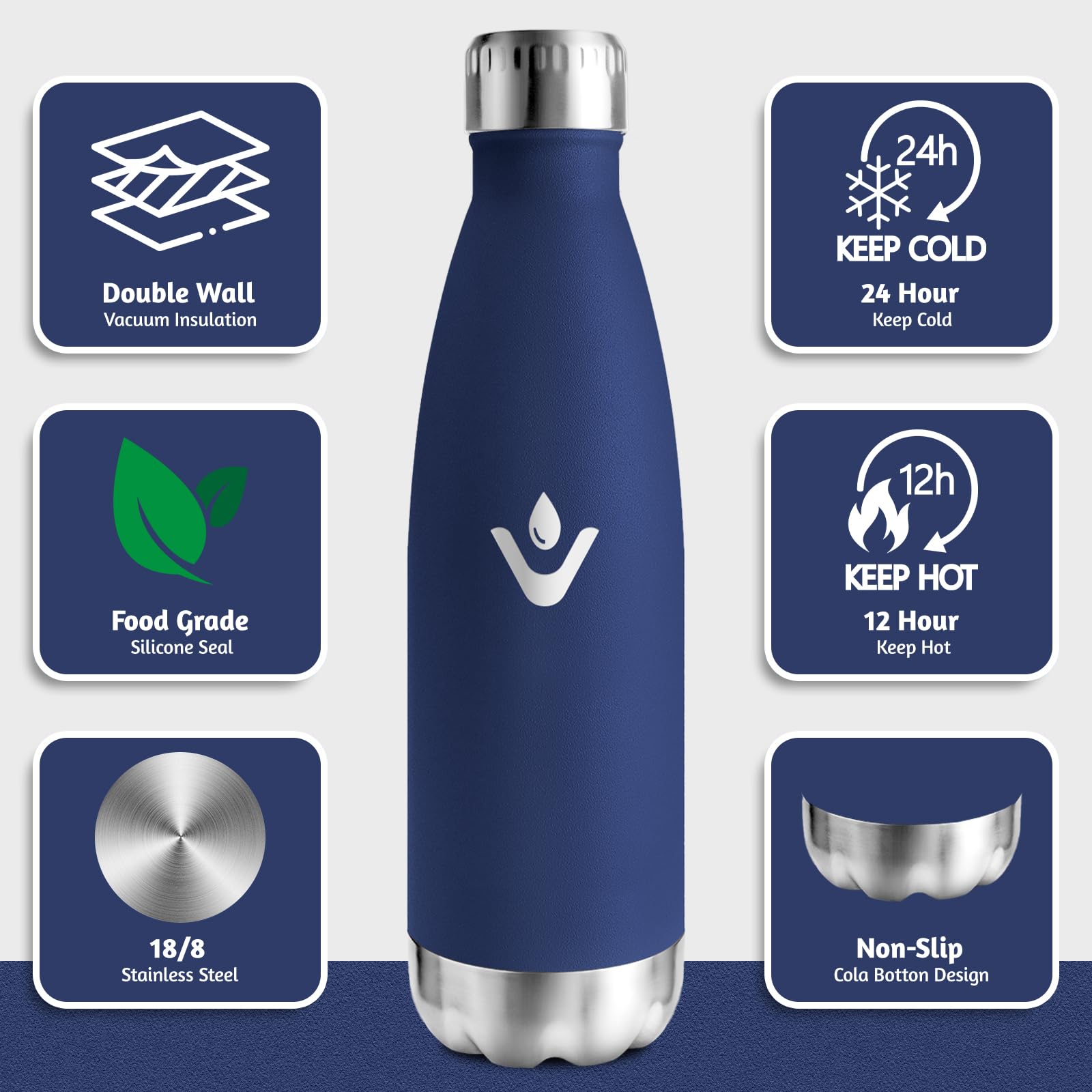 HoneyHolly Borraccia Termica Bambini, 500ML Acciaio Inossidabile 18/8, Borraccia Termiche, Senza BPA, Bottiglia Termica A Prova di Perdite, Termos per Scuola, Campeggio, Sport, Borracce